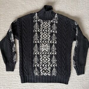 Nautica - Hand-Knit Nordic Men's Chunky Cable Sweater  XL 100% Cotton Fair Isle